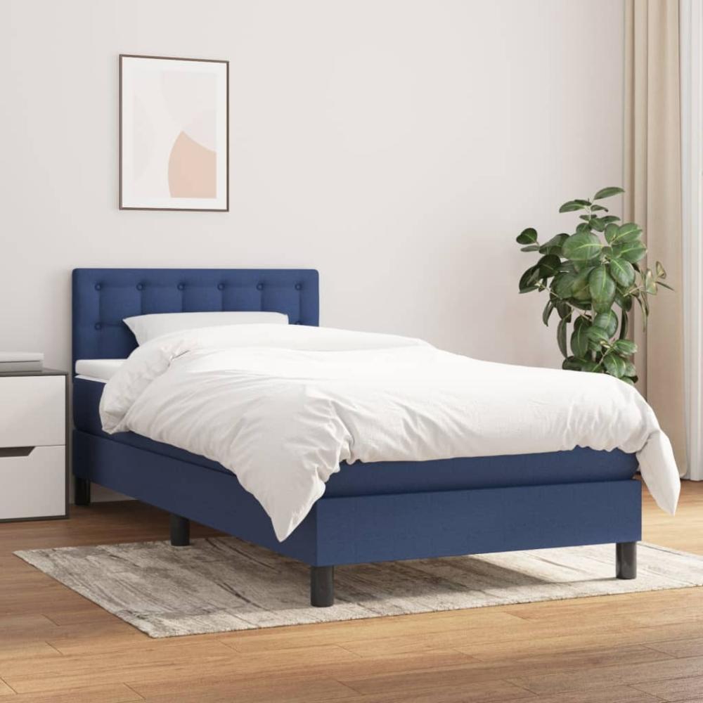 vidaXL Boxspringbett mit Matratze Blau 90x190 cm Stoff 3140343 Bild 1