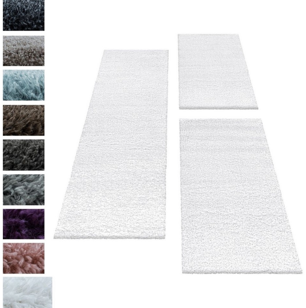 Carpettex Hochflor-Bettumrandung Unicolor - Einfarbig, Höhe 50 mm, (Bett-Set, 3-tlg, Bettvorlage), Schlafzimmer Teppich Bettumrandung Läufer Set 3 teilig Bild 1