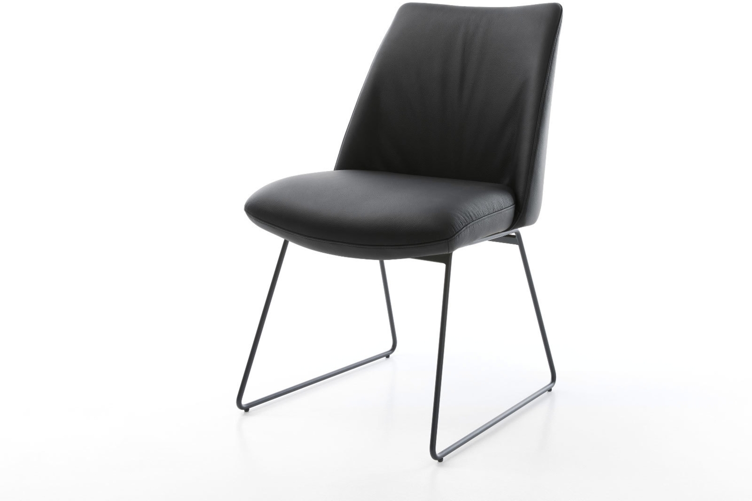 Esszimmerstuhl Elso-Flex Echt-Leder Schwarz Kufengestell Schwarz Taschenfederkern Bild 1