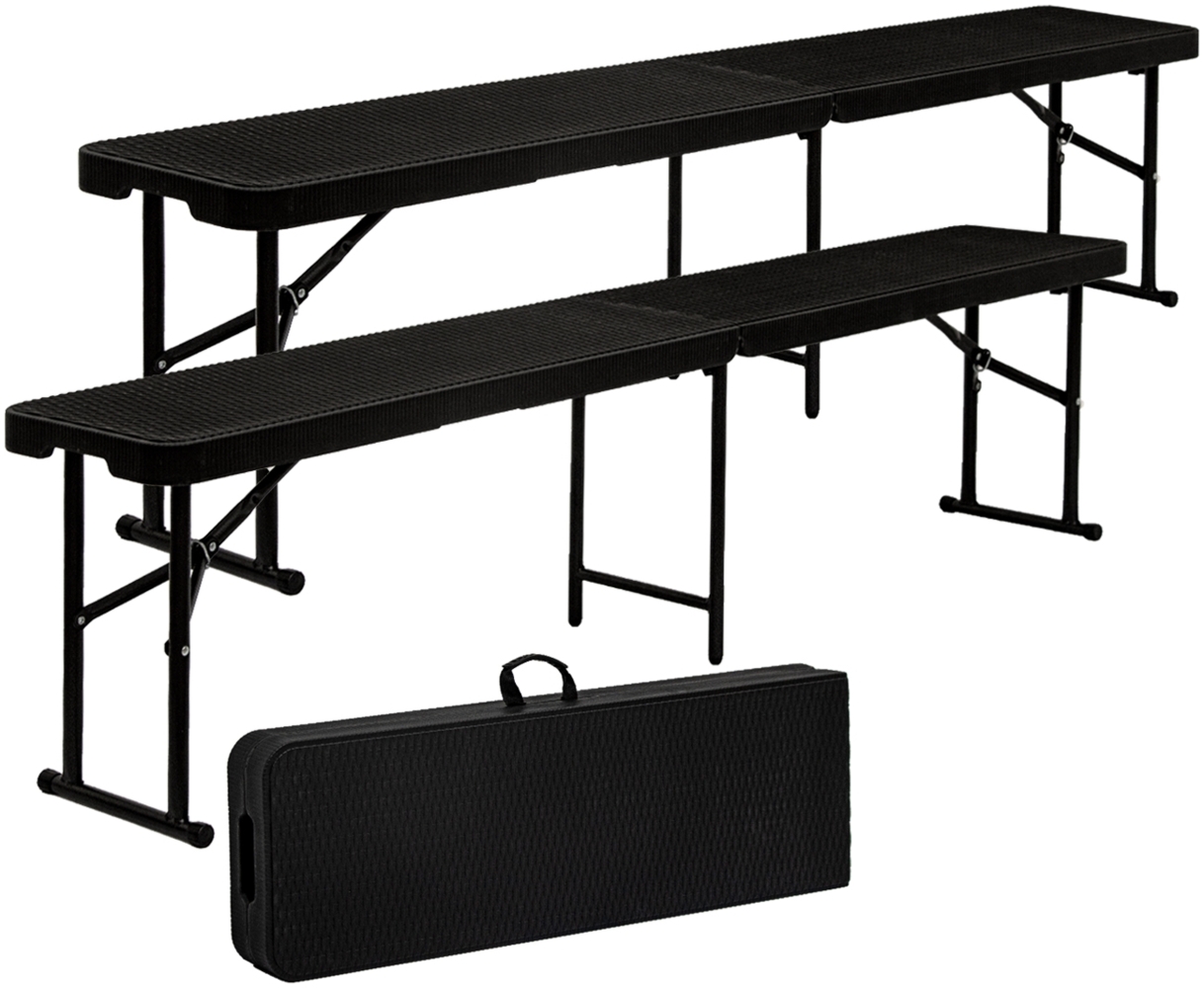 2 wetterfeste Bierbänke bis 300kg 184x30x43cm Rattan-Look Schwarz Bild 1