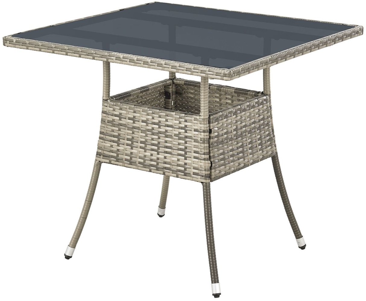 Juskys Polyrattan Gartentisch Yoro wetterfest - Balkontisch 80x80 cm eckig - Rattan Beistelltisch mit Glasplatte - kleiner Tisch für Balkon - Grau Bild 1