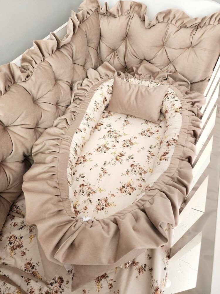 Baby Fancyroom Bettnestchen XL Babynest aus Premium Samt mit Volant Kuschelnest Babynestchen, XL Liegefläche, Mit Liebe handgefertigt, Dicke Matratze Bild 1