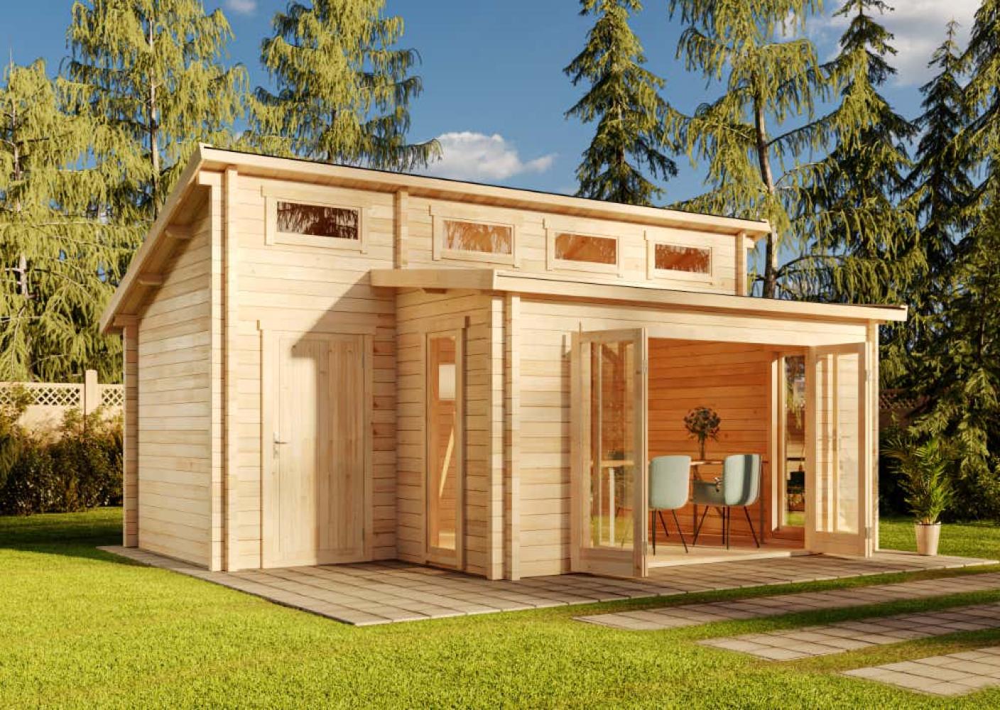 Alpholz Gartenhaus Lausitz ISO mit Falttür & Anbau Gartenhaus aus Holz Holzhaus mit 40 mm Wandstärke Blockbohlenhaus mit Montagematerial Bild 1