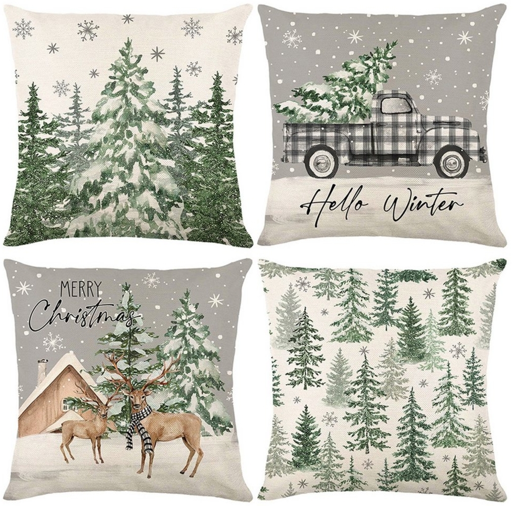 BTTO Kissenbezüge Weihnachten Kissenbezüge Quadratisch Zierkissenbezug,4er Set, 45x45cm, (4 Stück), für Dekokissen Deko,Weihnachten Bett Sofa Deko Sofa Schlafzimmer Couch Bild 1