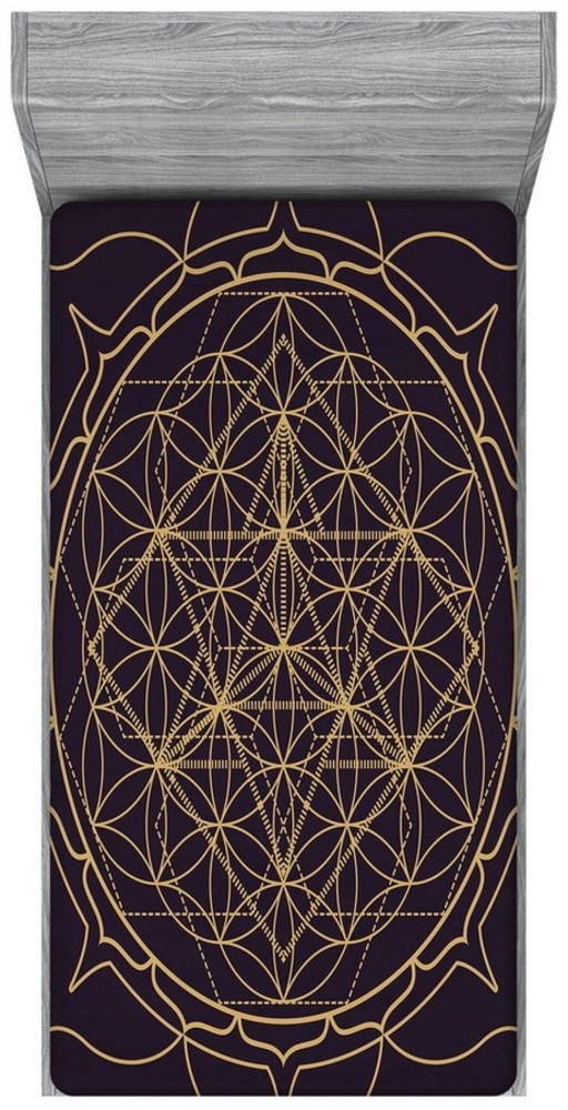 Abakuhaus Spannbettlaken Soft Dekorativer Stoff Bettwäsche Rund-um Elastischer Gummizug, Mandala Monochrome Blume des Lebens Bild 1