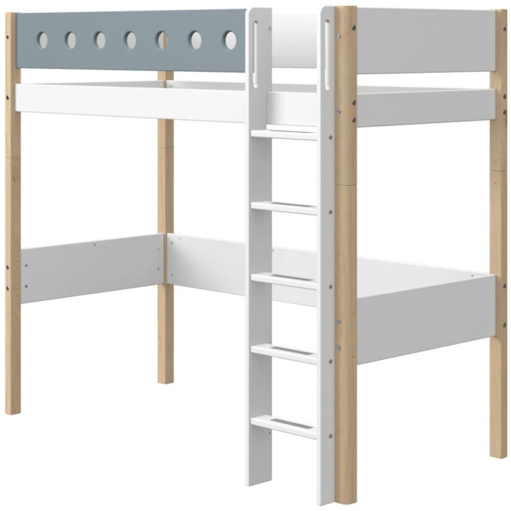 Flexa 'White' Hochbett 90x190 cm inkl. gerade Leiter Weiß/Birke/Blau Bild 1
