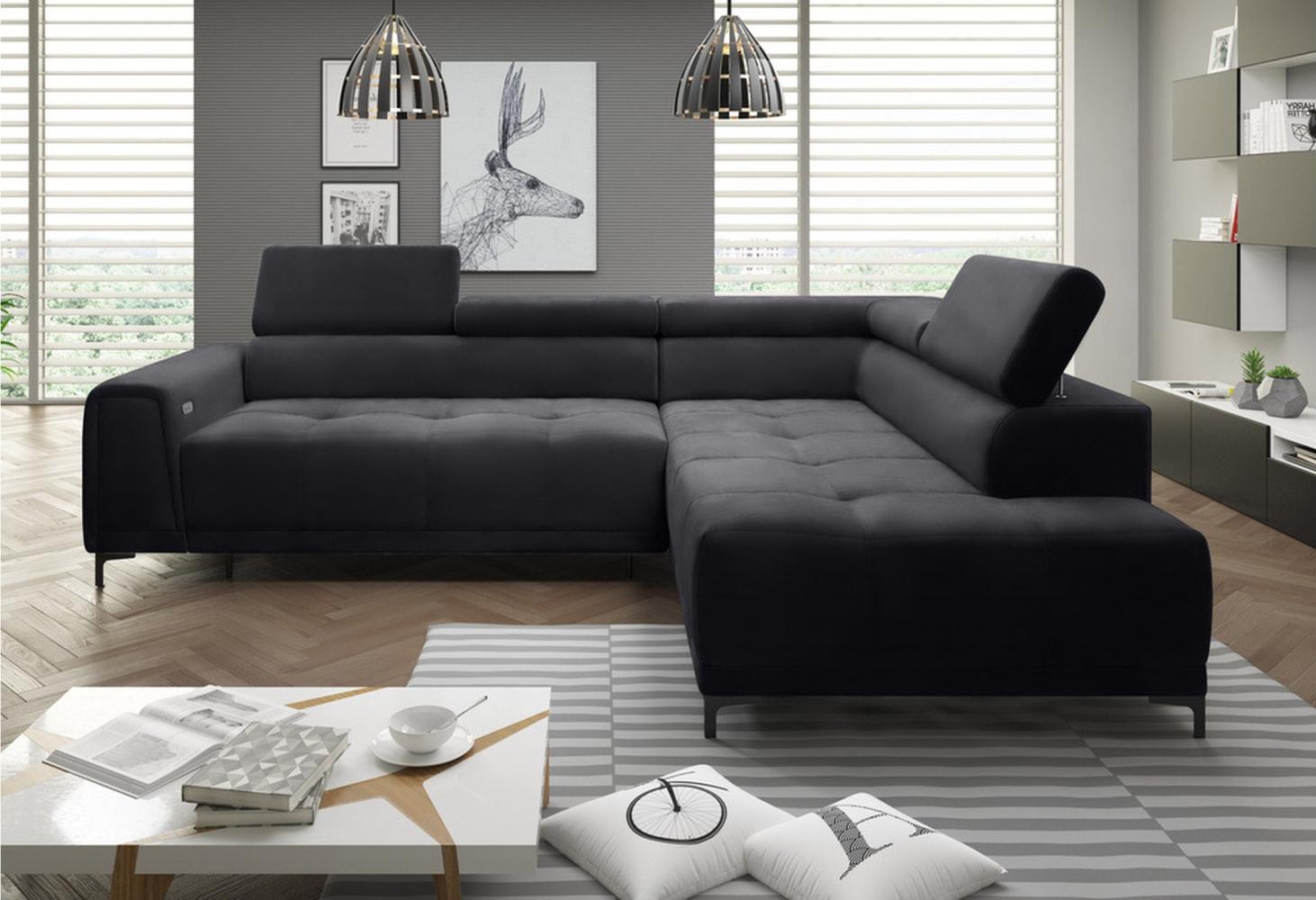 Stylefy Volter Ecksofa Velours Schwarz Rechts Bild 1