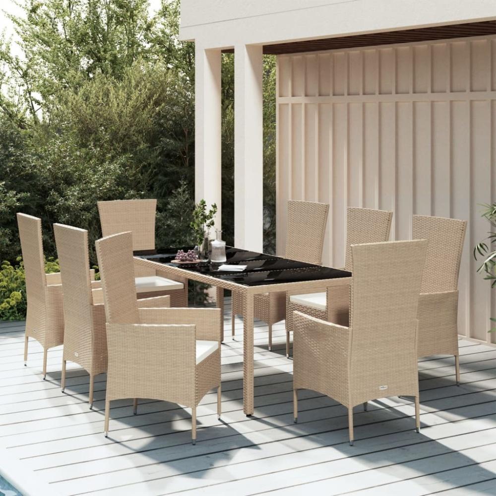 vidaXL 9-tlg. Garten-Essgruppe mit Kissen Beige Poly Rattan 3157564 Bild 1