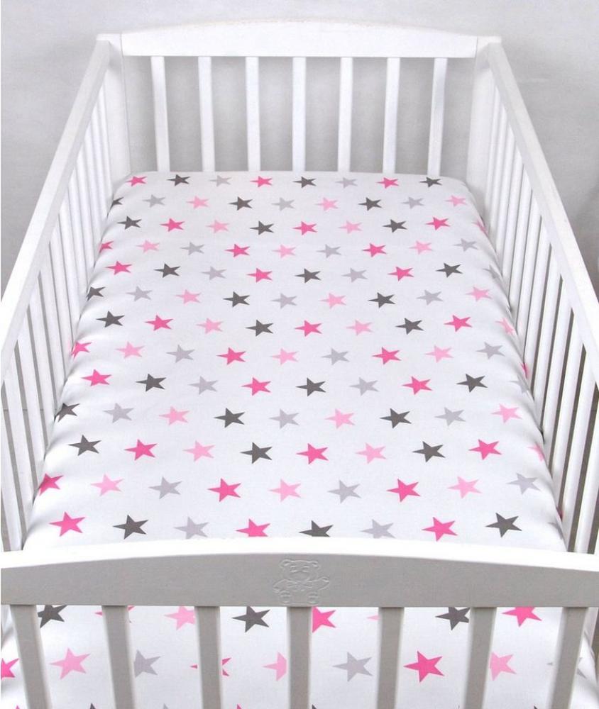 BABYLUX Spannbetttuch 70 x 140 cm Baby SPANNBETTLAKEN Baumwolle Kinderbett 93. Sterne Rosa Bild 1