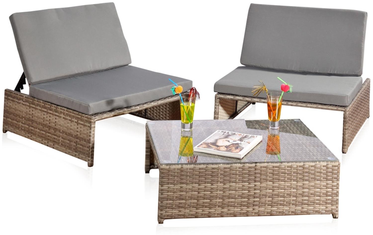 Gartenmöbelset Sessel Tisch Sitzgruppe Polyrattan Essgruppe Grau/Grau Bild 1