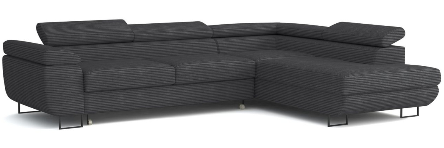 Deine Möbel 24 Wohnlandschaft ASTON Cord-Stoff Samt 277 cm breit Ecksofa Sofa Wohnzimmer L-Couch, Grau Beige Dunkelgrau Anthrazit Graphit Schwarz Hellgrau verstellbare Kopfstütze 2 Teile, mit Schlaffunktion Bettfurnktion Bettkasten Stauraum Bild 1