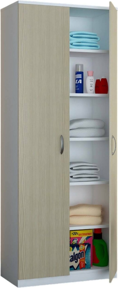 Dmora 2-türiger Mehrzweckschrank Ermanno, Multifunktionale Möbel, Schuhschrank, Besengarderobe, Made in Italy, 72x36h186 cm, Weiß und Eiche Bild 1