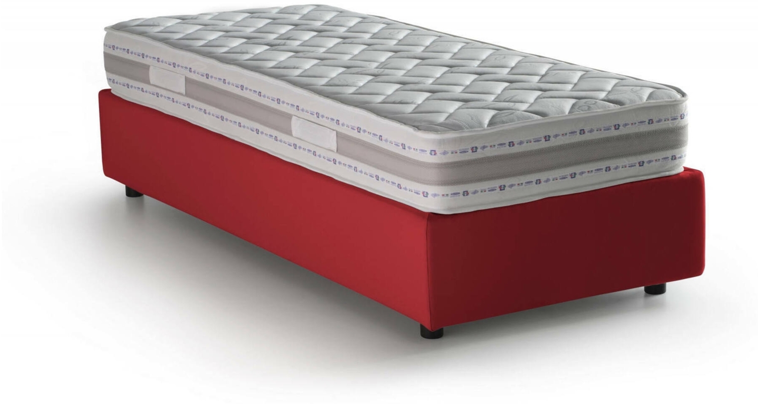 Dmora Einzelbett Agenta, Bettkasten mit Stoffbezug, 100 % Made in Italy, Öffnung vorne, inklusive Matratze 80 x 190 cm, Rot Bild 1