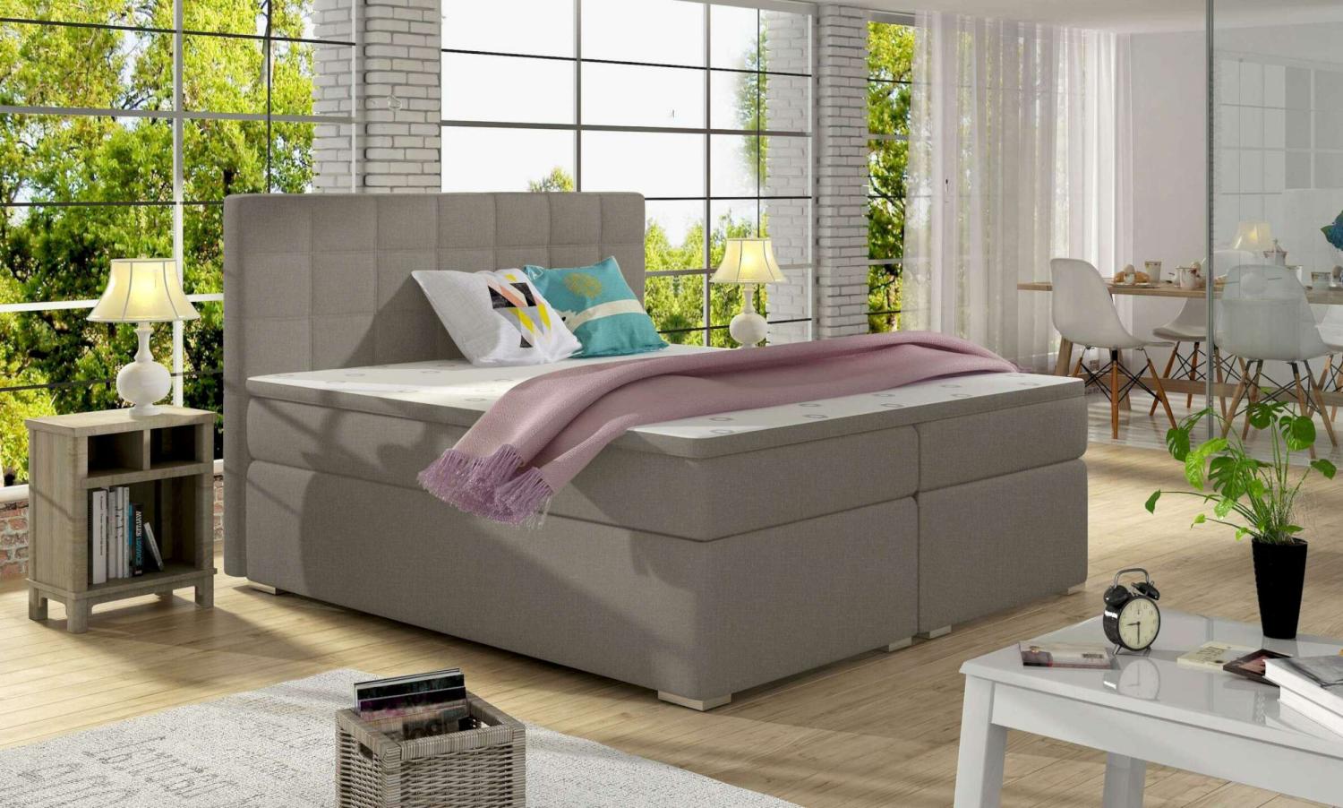 99rooms Neptune Boxspringbett Dunkelbeige Strukturstoff INARI 160x200 cm Bild 1