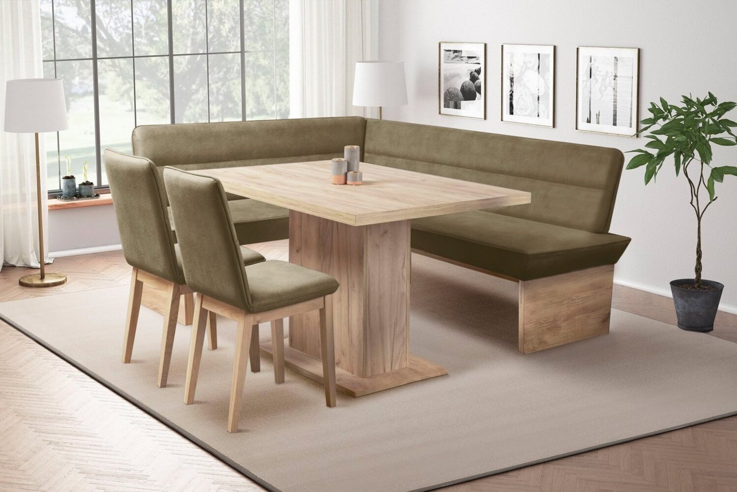 Home affaire Eckbankgruppe Beluna + Cross Essecke Sitzgruppe Eckbank Küchenbank BESTSELLER, (Set, 4-tlg, Eckbank, 2 Stühle und Tisch), Sitzgruppe Esszimmer Stühle Tisch und Bank bequem gepolstert Bild 1