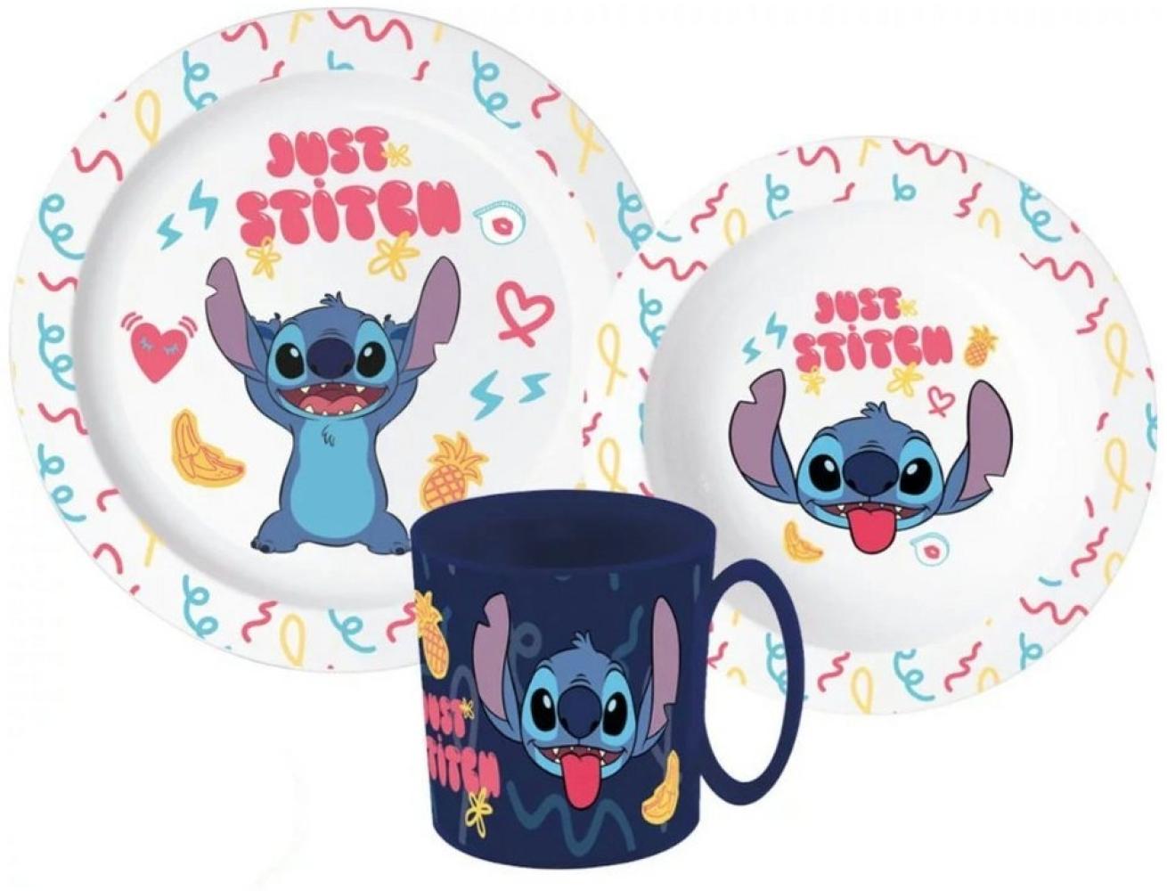 Disney Kindergeschirr-Set Disney Stitch Kinder Geschirr-Set 3 teilig Becher Teller Schüssel (3-tlg), 1 Personen, Kunststoff Bild 1