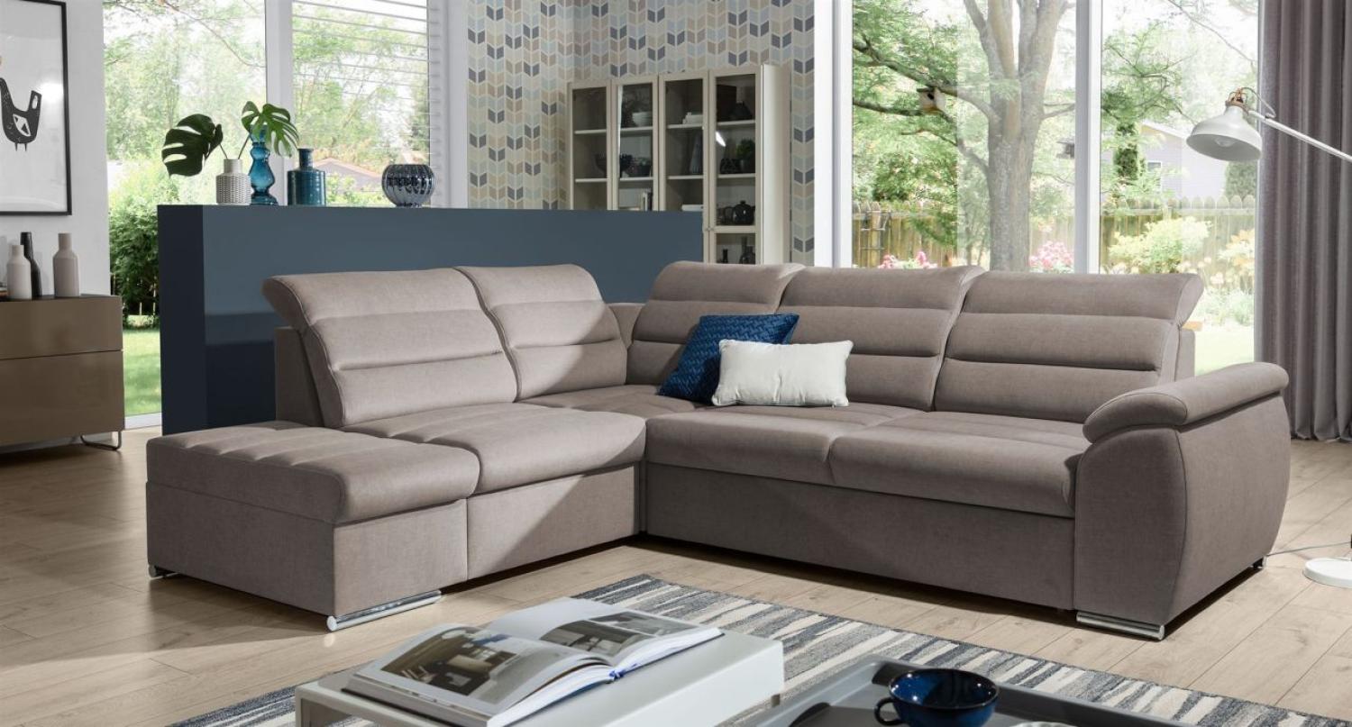 Ecksofa Schlafsofa Sofa PASCARA in Stoff Esito Sand Ottomane Links Bild 1