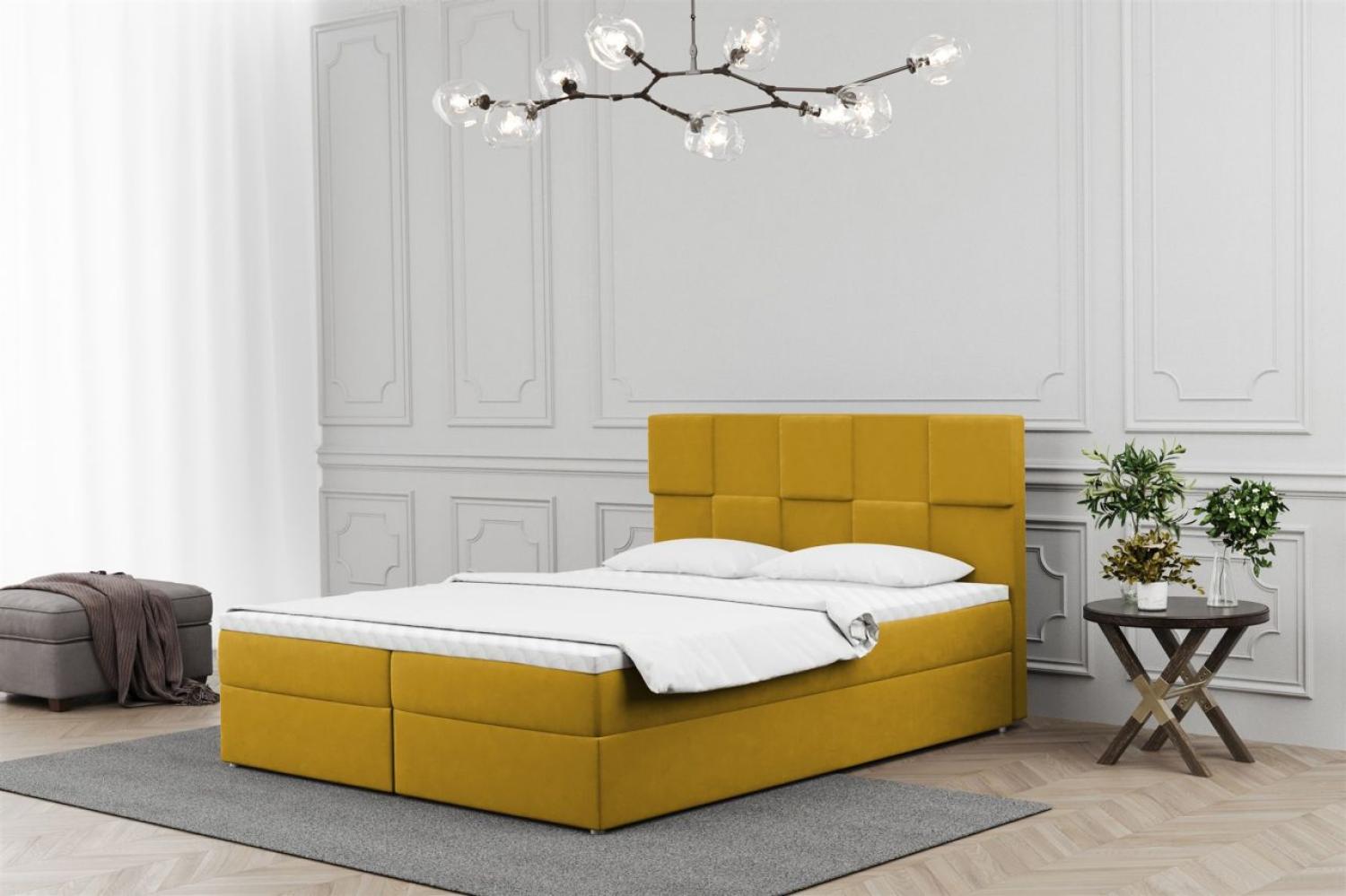 Boxspringbett Schlafzimmerbett JOLIE 180x200cm in Stoff Matt Velvet Senf Bild 1