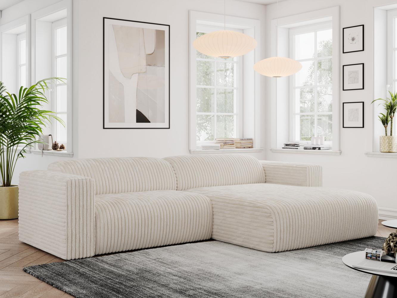 Ecksofa PASADENA, freistehendes Ecksofa, breite Armlehnen, Federsitz - rechts - Beige Cord Bild 1