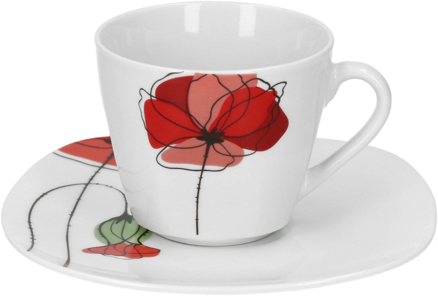 Van Well Monika Kaffeetasse + Untertasse im 2-tlg.-Set, Blumendekor, edles Marken-Porzellan Bild 1