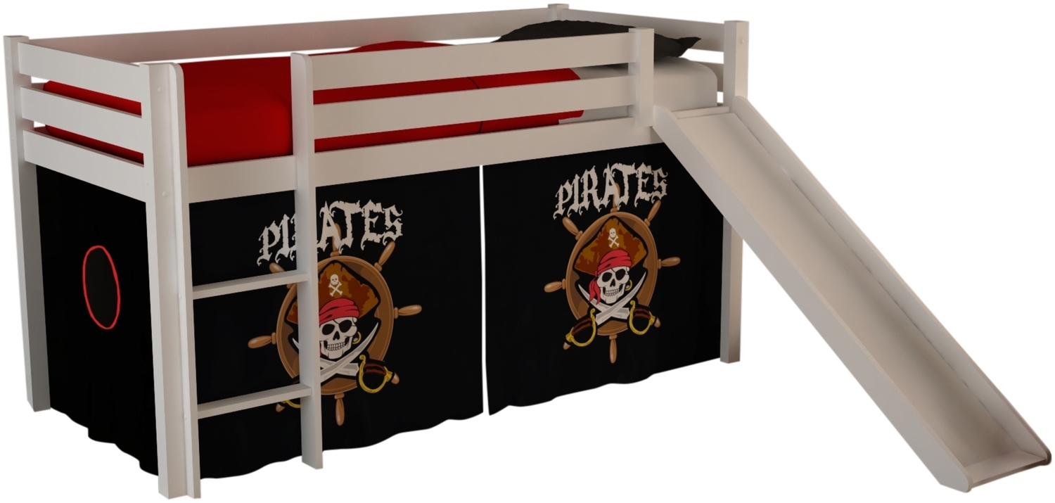 Vipack 'Pino' Halbhochbett weiß, inkl. Rutsche, Vorhang 'Pirates' Bild 1