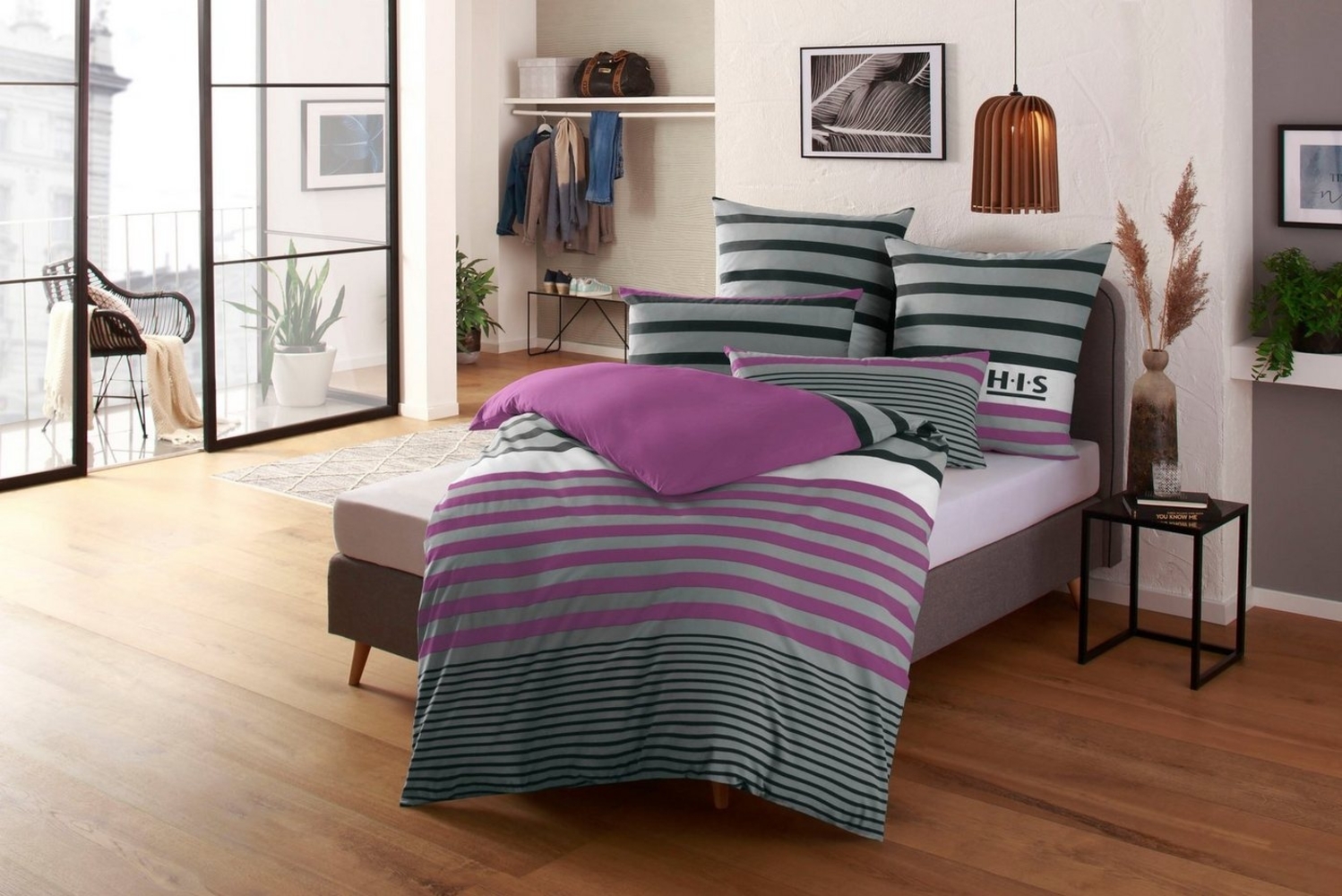 H.I.S Bettwäsche Majoran, Polycotton recycelt, 3 teilig, gestreifte Bettwäsche in verschiedenen Qualitäten Bild 1