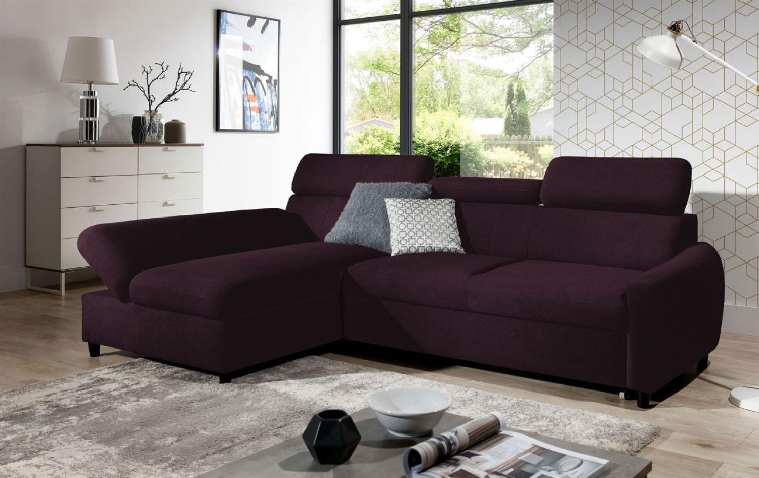 Ecksofa Schlafsofa Sofa ANTON XS in Stoff Esito Violett Ottomane Links Bild 1