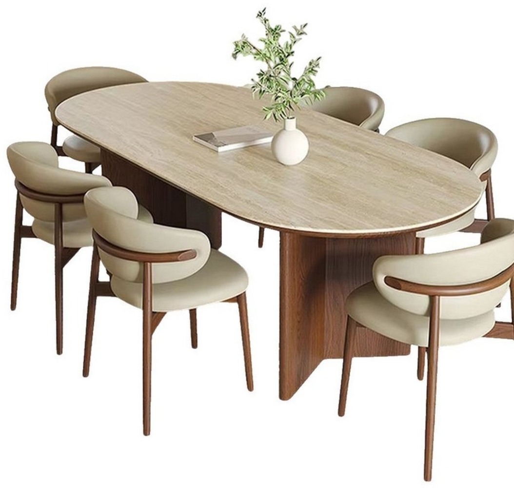 Vintagehaus Essgruppe Travertin Tisch Tivoli + Esszimmerstühle Linea Bild 1