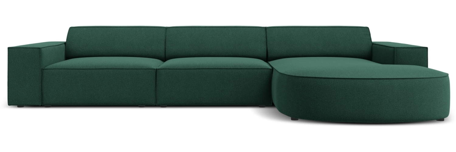 Micadoni 4-Sitzer Samtstoff Sofa Jodie runde Recamiere Rechts Strukturierter Stoff Grün Kunststoff schwarz Bild 1