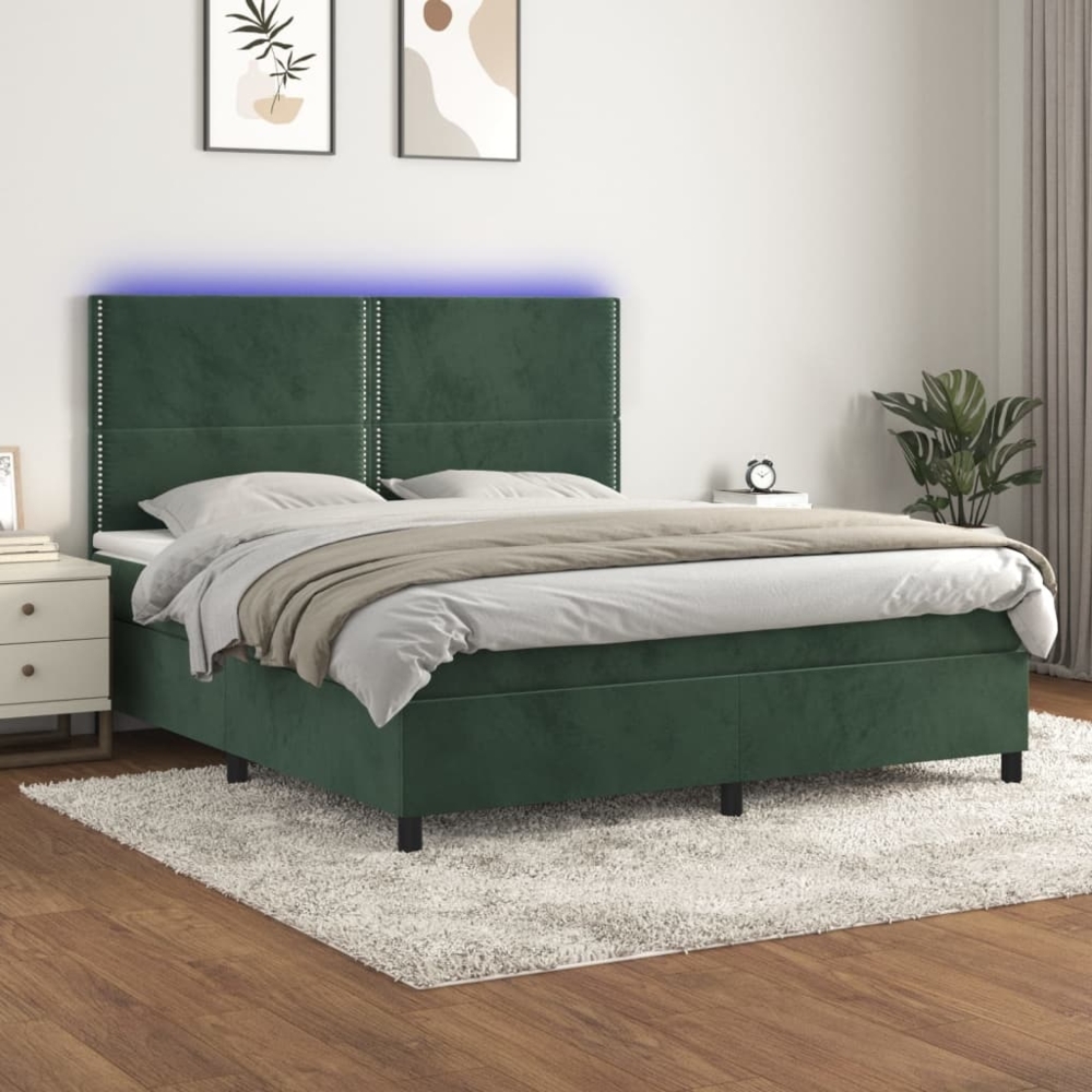 vidaXL Boxspringbett mit Matratze & LED Dunkelgrün 180x200 cm Samt 3136080 Bild 1