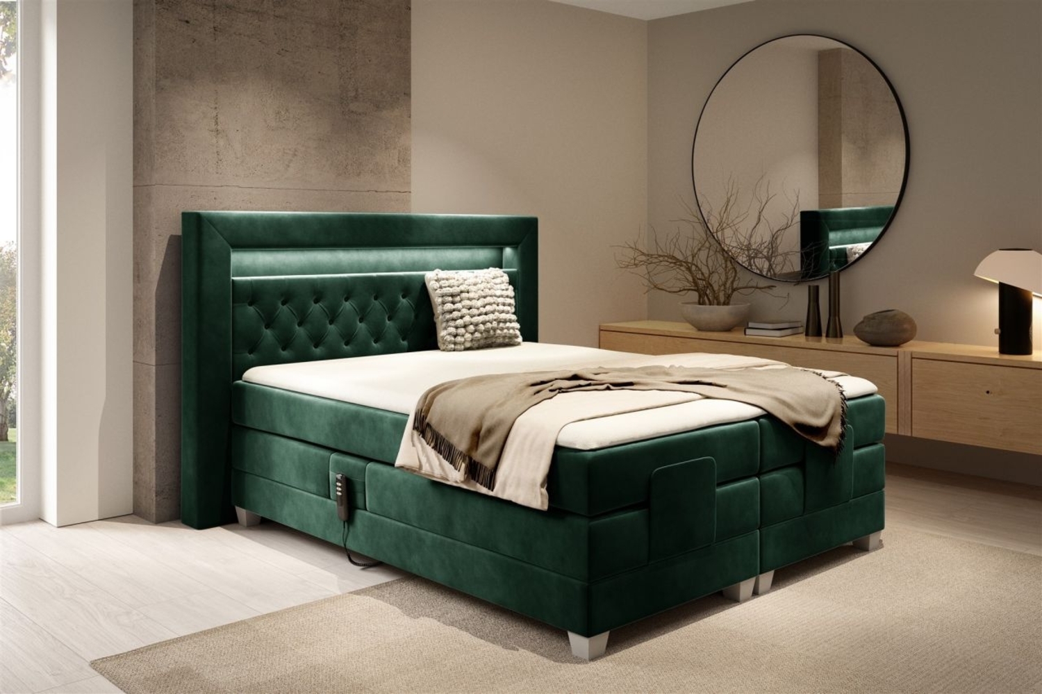 Boxspringbett Elektrisch Bett ARMANDO 120x200cm in Stoff Fresh Flaschengrün Bild 1