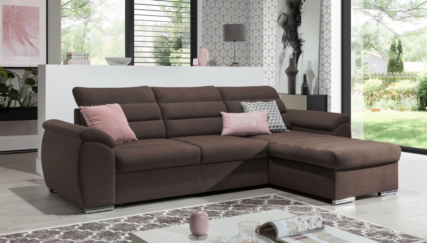 Ecksofa Schlafsofa Sofa PASCARA XS in Stoff Esito Braun Ottomane Rechts Bild 1