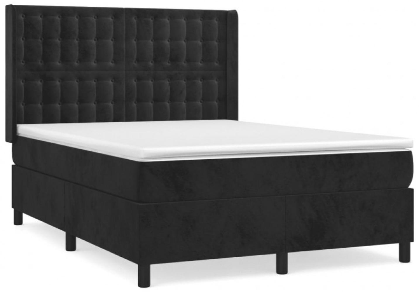 vidaXL Boxspringbett mit Matratze Schwarz 140x200 cm Samt Bild 1