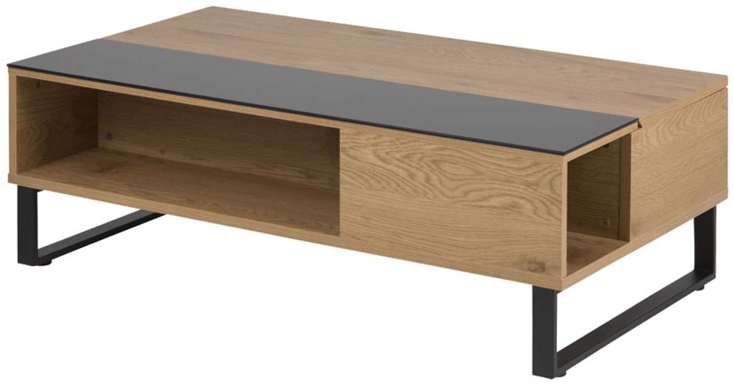 Selsey KOSTRENA - Couchtisch in Holzoptik mit schwarzem Glaseinsatz und Stauraum, modern, 110x60 cm Bild 1