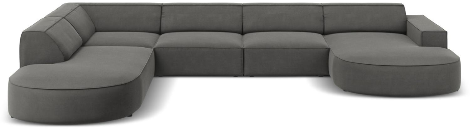 Micadoni 'Jodie' 7-Sitzer-Sofa, Panorama-Ecke, links gerundet, Samtstoff, Beinfarbe Black Plastic, Hellgrau Bild 1