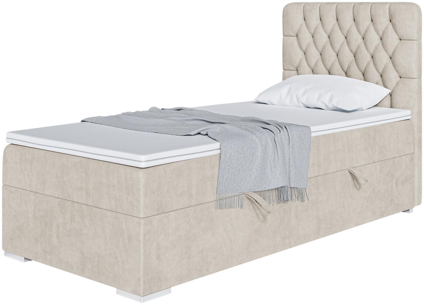 MEBLINI Boxspringbett DALIA 80x200 cm mit Bettkasten - H3/Creme Samt Gepolstert Einzelbett mit Topper & Taschenfederkern-Matratze - 80x200 Links Bild 1