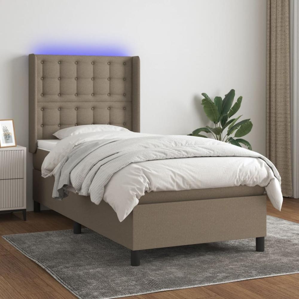 vidaXL Boxspringbett mit Matratze & LED Taupe 100x200 cm Stoff 3138617 Bild 1