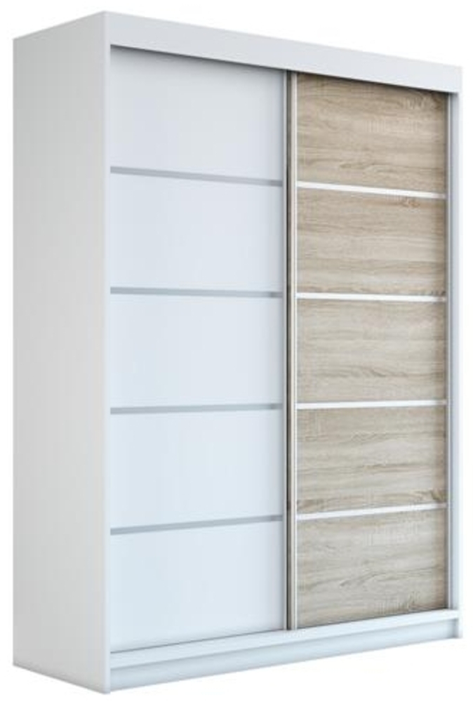Schwebetürenschrank PARIS 2-türig Schrank 160 cm. (mit Spiegel) Farbe: Weiß , sonoma Bild 1