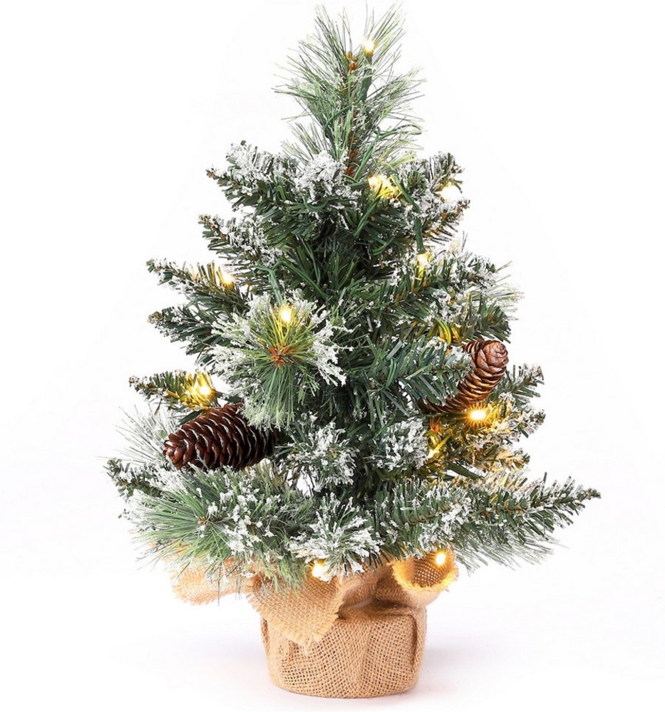 Yorbay Künstlicher Weihnachtsbaum 40cm Künstlicher Mini Weihnachtsbaum Tannenbaum, Mini Christmas Tree mit LED Beleuchtung, Kiefernzapfen, weißem Schnee, für Weihnachten Dekoration, Advent, für Tisch Büro Wohnzimmer Bild 1