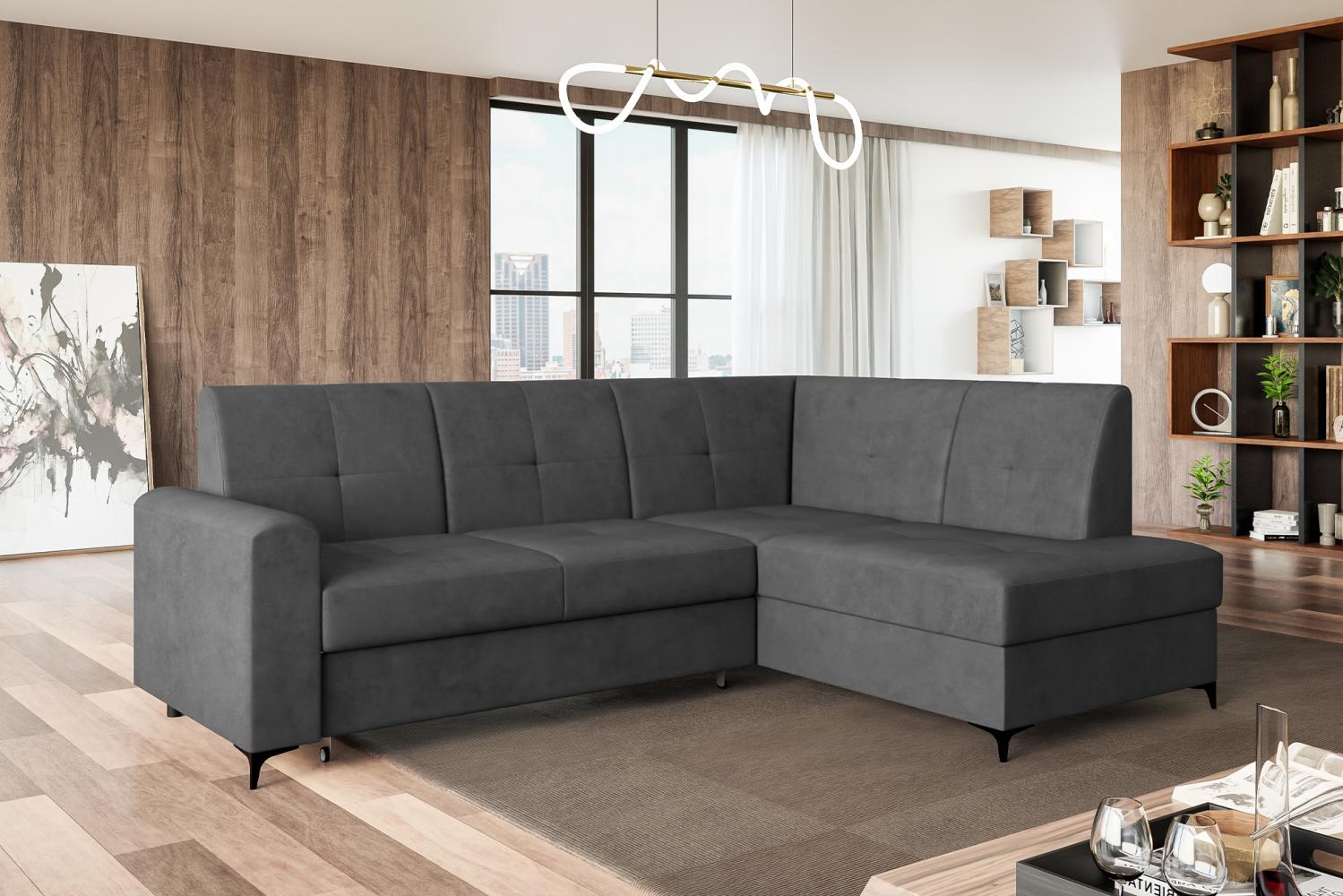 MEBLINI Schlafcouch mit Bettkasten - SCANDI - 236x171x85cm Rechts - Dunkelgrau Samt - Kleines Ecksofa mit Schlaffunktion - Sofa mit Relaxfunktion - Kleine Couch L-Form - Eckcouch Bild 1