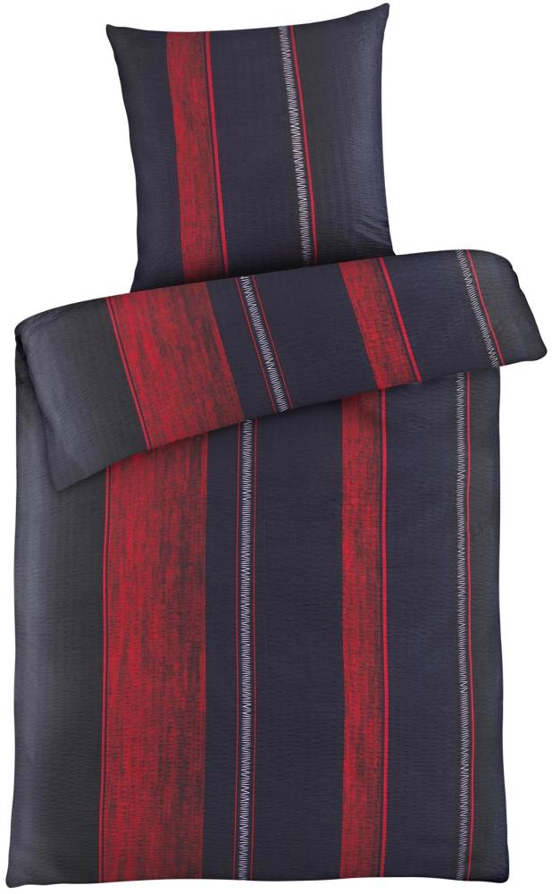 Carpe Sonno Seersucker Bettwäsche 135x200 cm aus 100% Polyester - Streifen Rot Schwarz Bild 1