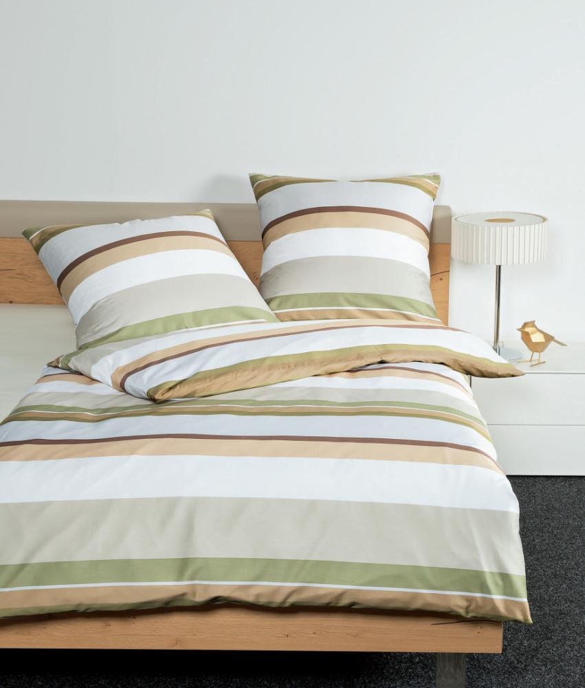 Janine J.D. Mako-Satin Bettwäsche 155x220 Streifen khaki oliv braun 87085-07 Bild 1