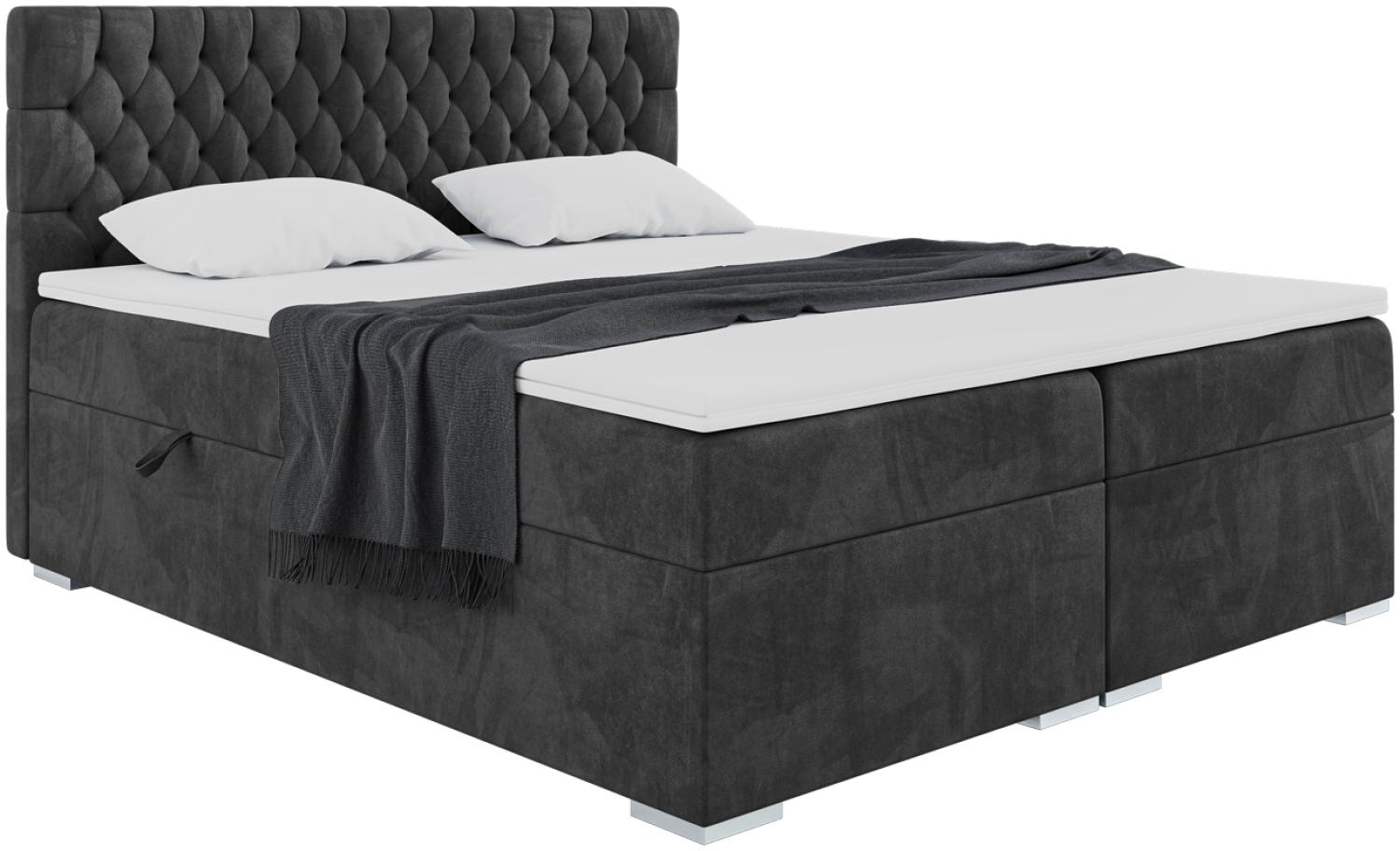 MEBLINI Boxspringbett DALIA 200x200 cm mit Bettkasten - H4/Schwarz Samt Polsterbett - Doppelbett mit Topper & Taschenfederkern-Matratze Bild 1