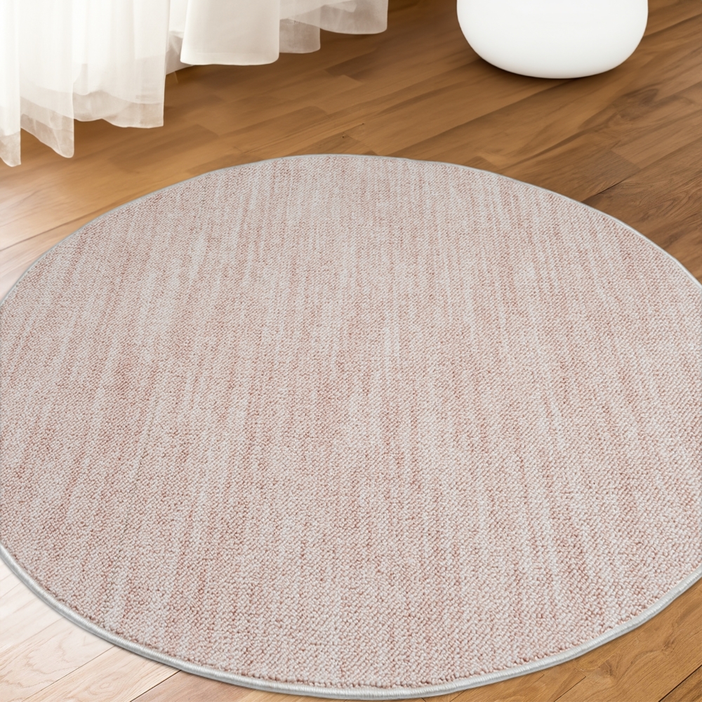 Teppich Rund - Flachflor 160x160cm - Meliert Pink-Weiß - Modern Boho Pastell Wohnteppich Wohnzimmer Schlafzimmer Deko Teppiche Bild 1