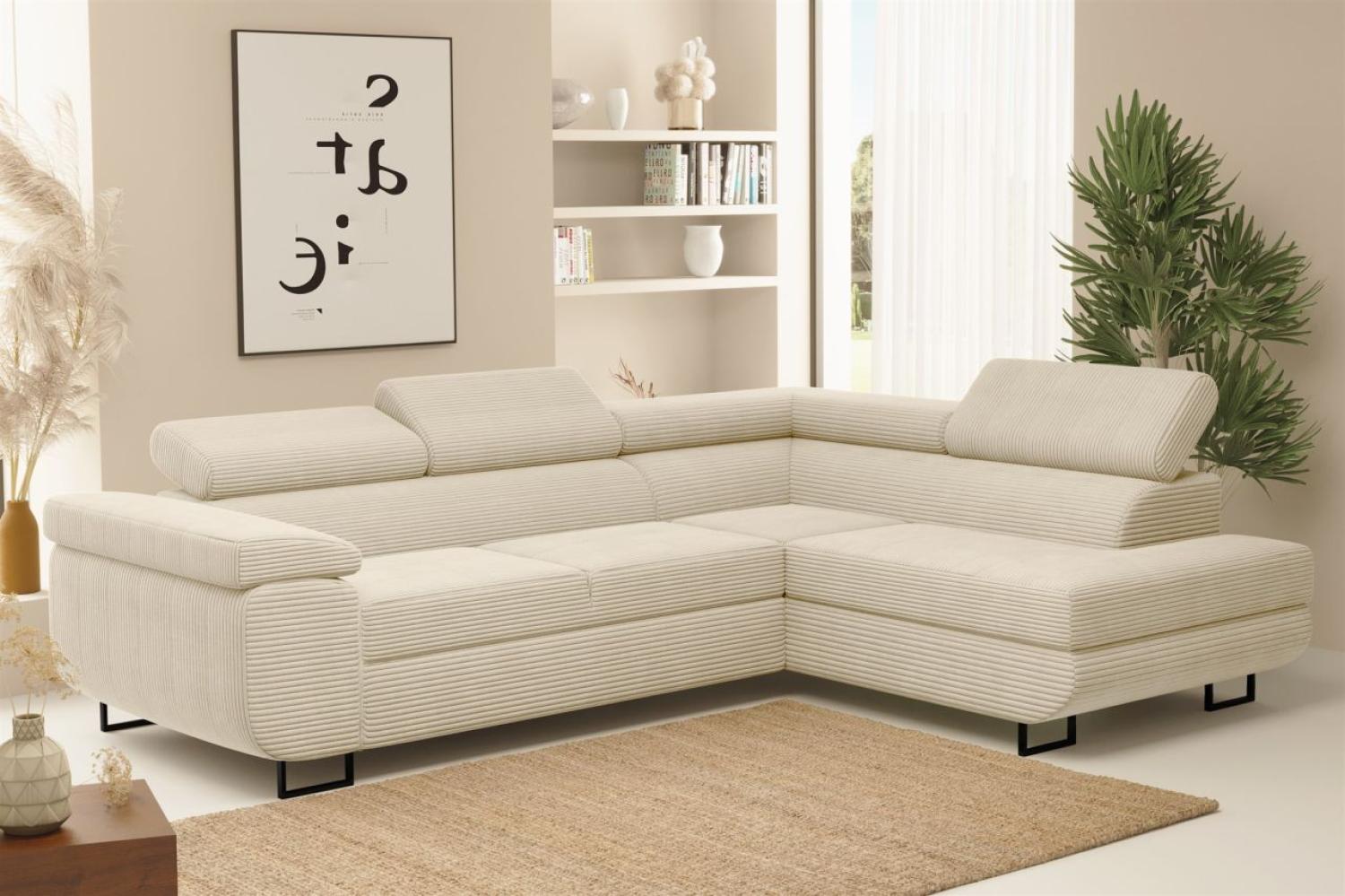 Ecksofa Sofa mit Schlaffunktion METZ Stoff Poso Creme Ottomane Rechts Bild 1