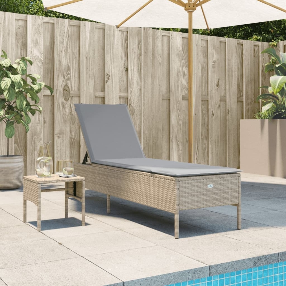 vidaXL Sonnenliege mit Tisch und Auflage Beige Poly Rattan 4002731 Bild 1