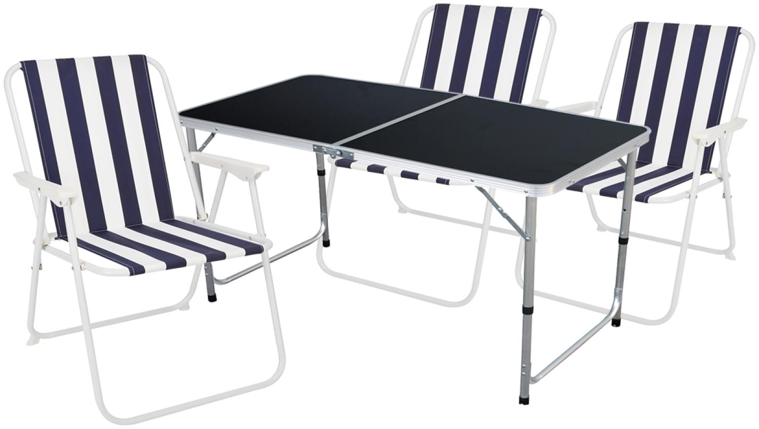 4-teiliges Campingmöbel Set Black Alu 120x60x58/70cm Blau-Weiß Bild 1