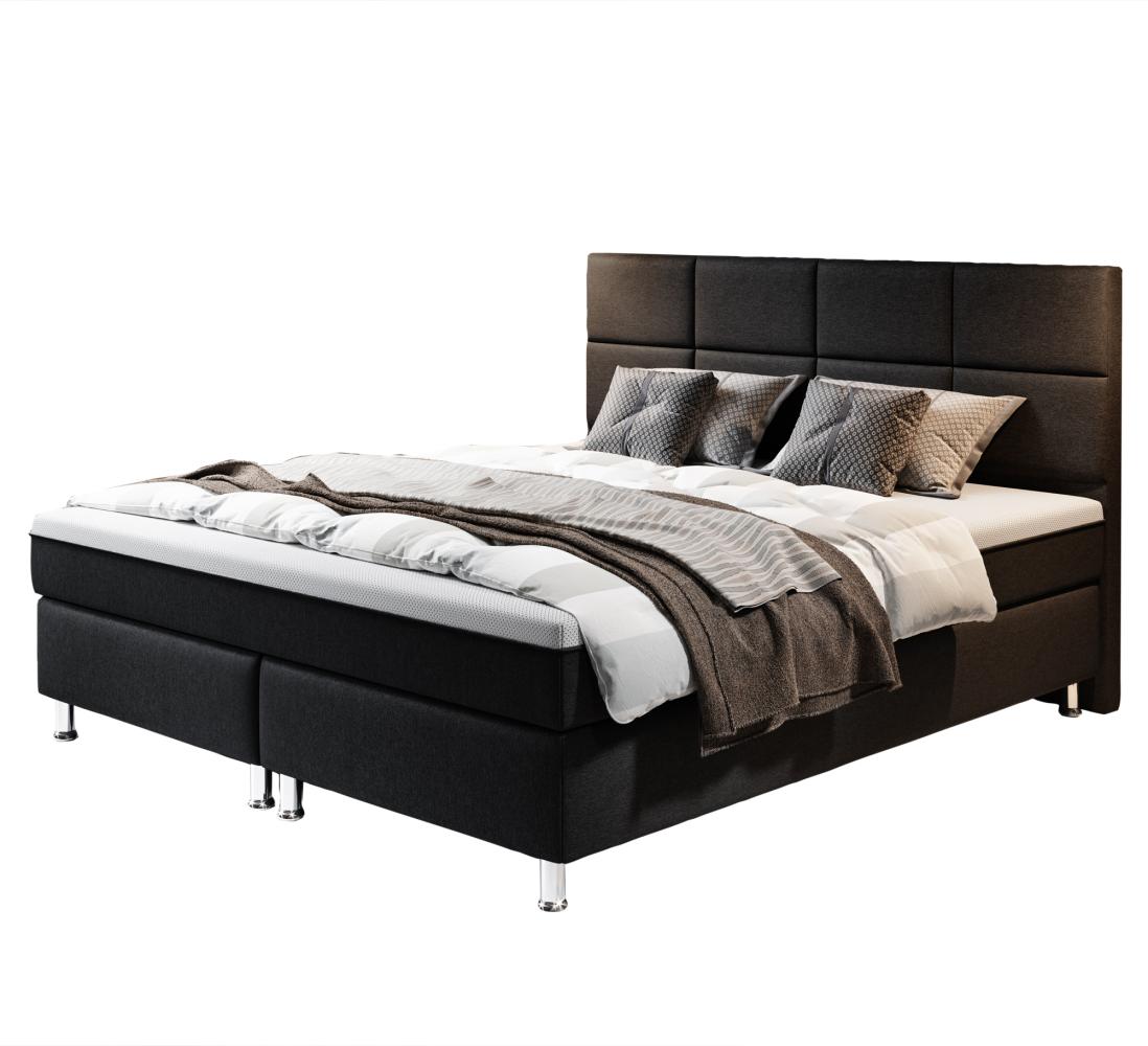 Boxspringbett Rotterdam 180x200 Webstoff Schwarz mit integriertem Topper Bild 1