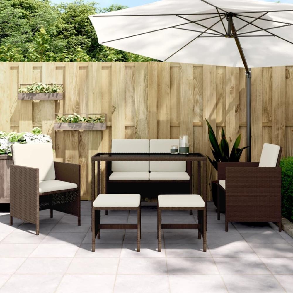 vidaXL 6-tlg. Garten-Essgruppe mit Kissen Braun Poly Rattan 363396 Bild 1