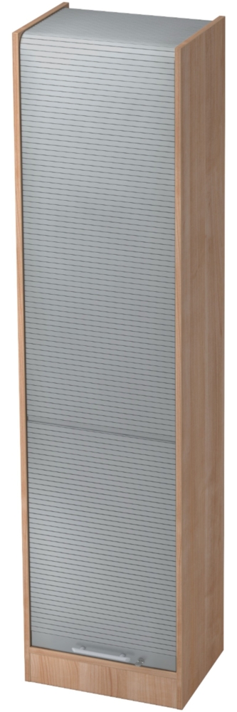 bümö Rollladenschrank in Nussbaum/Silber mit Relinggriff - Vertikal Jalousieschrank 50 cm breit, Aktenschrank abschließbar, Büroschrank für Ordner & Co, SET50-N-S-RE Bild 1